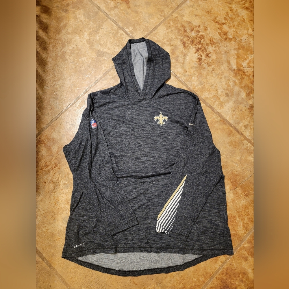 Nike Drifit Heather Black New Orleans Saints Hoodie Tshirt with Fleur-de-lis